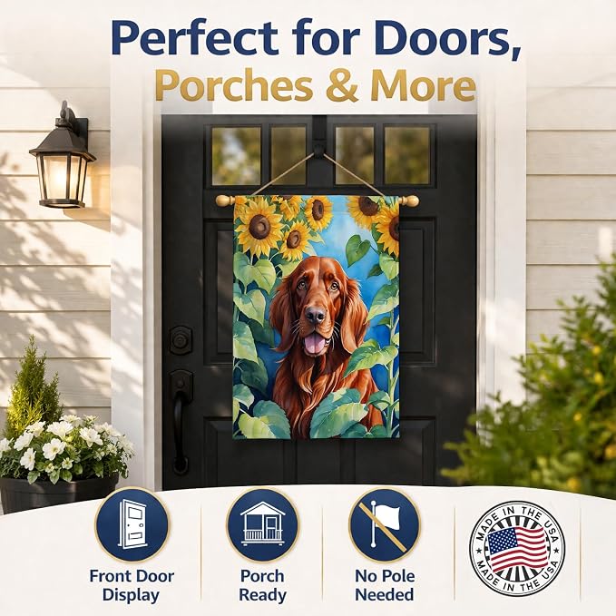 Caroline's Treasures DAC6098CHF Irish Setter in Sunflowers House Flag Large Porch Sleeve Pole Decorative Outside Yard Banner Artwork Wall Hanging, Polyester, House Size, Multicolor