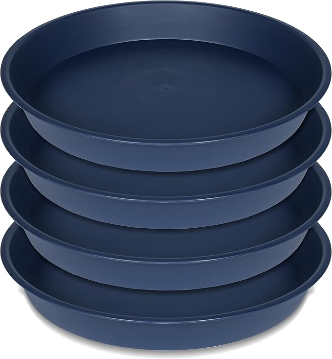 4 Pack of 20 21 inch Plant Saucer Round, Deep Plant Saucers for Pots, Heavy Duty Plastic Plant Drip Tray for Indoors Outdoor, Bird Bath Bowls, Plant Trays for Planter 19-22" (21 inch, Blue)