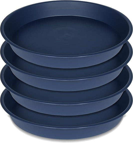 4 Pack of 20 21 inch Plant Saucer Round, Deep Plant Saucers for Pots, Heavy Duty Plastic Plant Drip Tray for Indoors Outdoor, Bird Bath Bowls, Plant Trays for Planter 19-22" (21 inch, Blue)