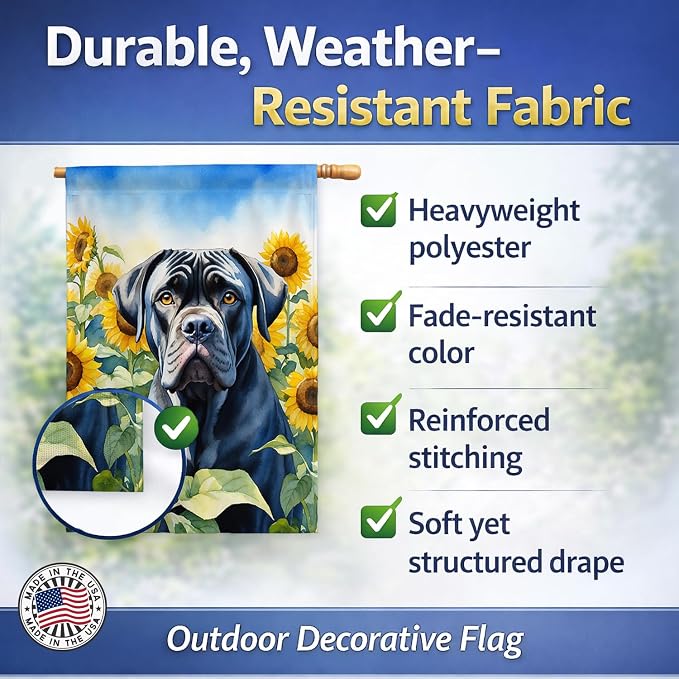 Caroline's Treasures DAC6045CHF Cane Corso in Sunflowers House Flag Large Porch Sleeve Pole Decorative Outside Yard Banner Artwork Wall Hanging, Polyester, House Size, Multicolor