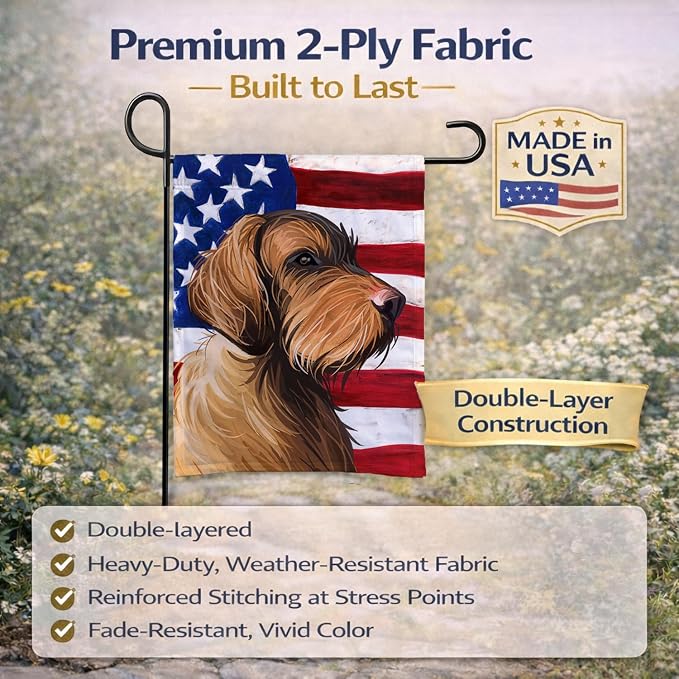 Caroline's Treasures CK6758GF Wirehaired Vizsla American Flag Garden Flag Mailbox Flag Decorative Yard Flag Banner Outside Patio Artwork Yard Flower Beds, Garden Size, Multicolor