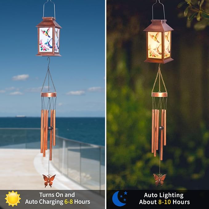 Single Palace Lantern, Wind Chime Hummingbird, Decorative Mobiles Gifts, Solar Hummingbird Wind Chimes, Gifts for Mom, Women, Grandma, Garden Courtyard Lawn Decor, Gift for Christmas and New Year