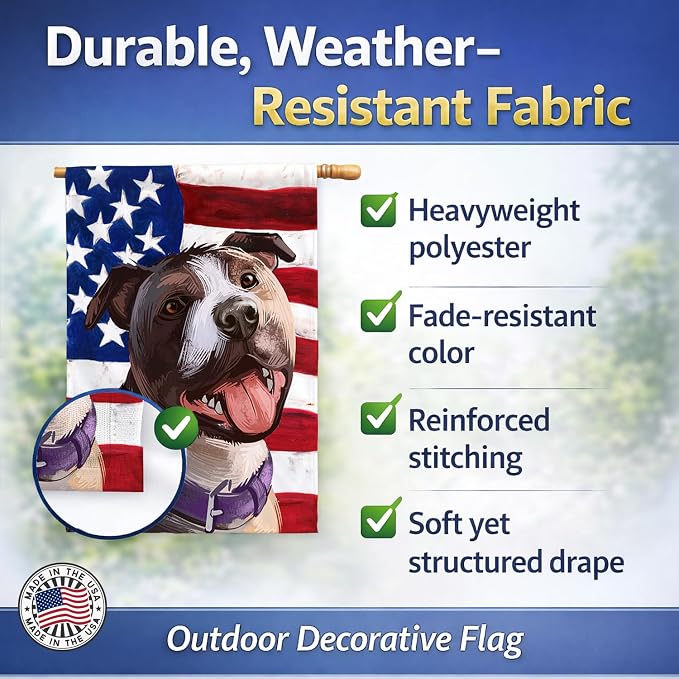 Caroline's Treasures CK6467CHF Bull Terrier Dog American Flag House Flag Large Porch Sleeve Pole Decorative Outside Yard Banner Artwork Wall Hanging, Polyester, House Size, Multicolor