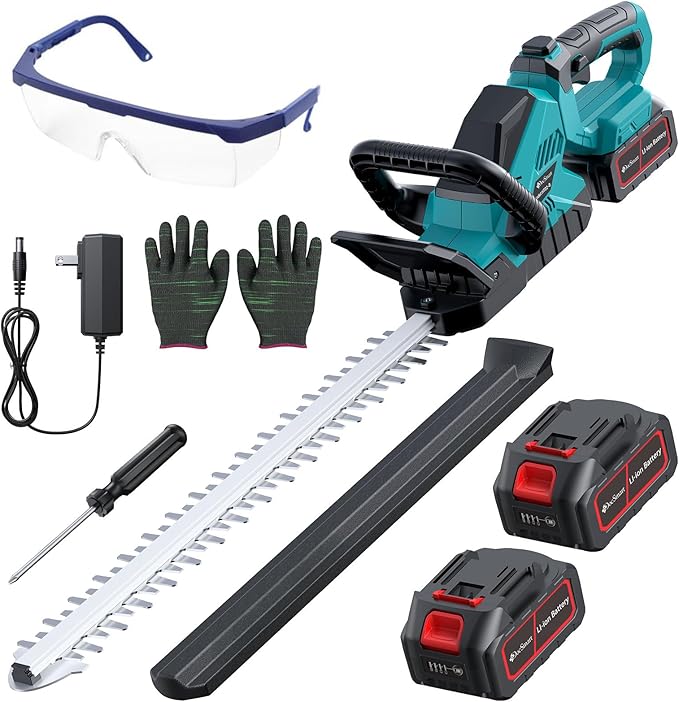 Hedge Trimmers Cordless with 2pcs 4000mAh Battery, Brushless Electric Handheld Bush Clipper with Rechargeable Batteries, 3000RPM 180° Rotatable Head, 2/3'' Blade Gap, Gifts for Men Dad