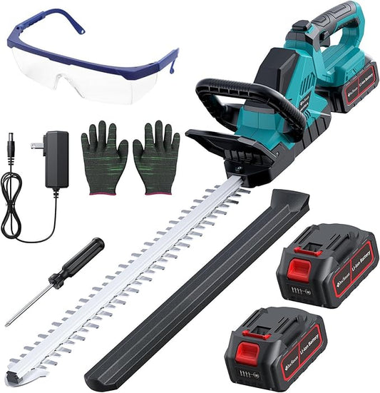 Hedge Trimmers Cordless with 2pcs 4000mAh Battery, Brushless Electric Handheld Bush Clipper with Rechargeable Batteries, 3000RPM 180° Rotatable Head, 2/3'' Blade Gap, Gifts for Men Dad