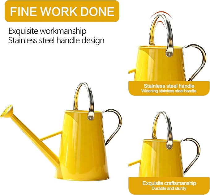 Metal Watering Can with Stainless Steel Handle for Outdoor and Indoor Plants, Watering Can Decor, 1.5 Gallon (Yellow)