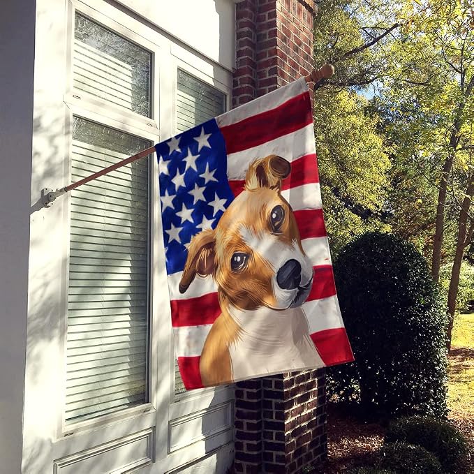 Caroline's Treasures CK6647CHF Plummer Terrier American Flag House Flag Large Porch Sleeve Pole Decorative Outside Yard Banner Artwork Wall Hanging, Polyester, House Size, Multicolor