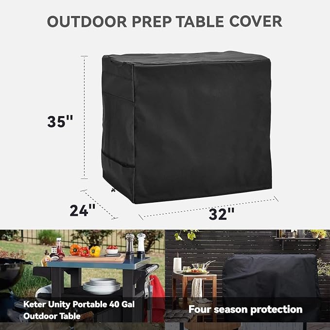 Outdoor Prep Table Cover, for 32 inch Ooni Medium Table, Black | Heavy Duty Waterproof Cover Compatible Outdoor Utility Cart and Storage Cabinet, Keter Unity Small Portable Table
