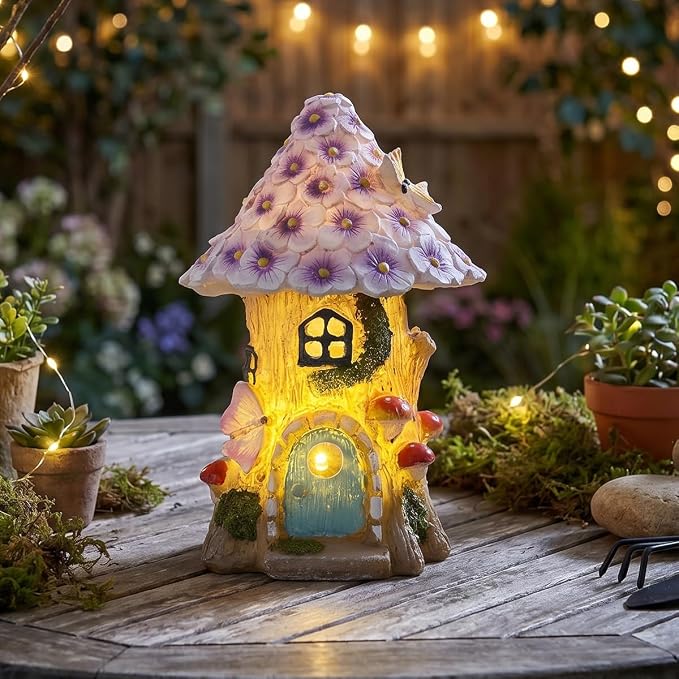 Fairy Garden House Figurine, Mushroom House Garden Statue for Creating Miniature Landscapes, for Patio, Courtyard, and Balconies, Ideal for Outdoor and Garden Decor, or Birthday Gift for Mom and Women