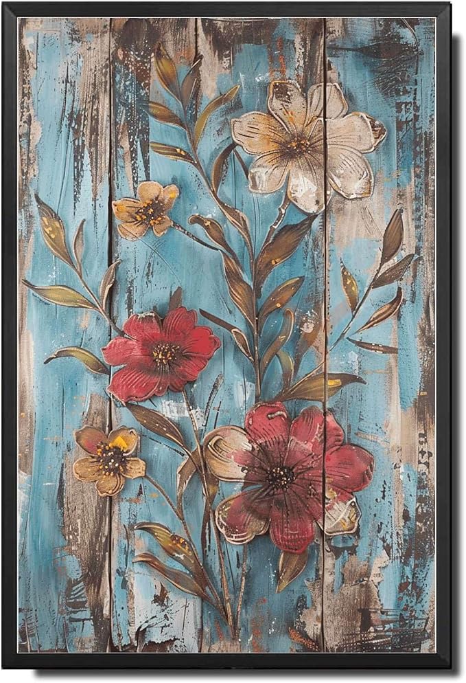 Metal Sign Tin Sign Vintage Wall Art Vintage Longevity Flowers Tin Sign for Shabby Chic Style Rustic Wall Art and Distressed Wood Pane Metal Sign for Club 12×16 Inches with Metal Frame
