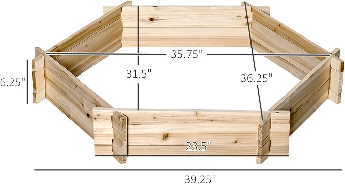Outsunny Wooden Raised Garden Bed, Hexagon Screwless Outdoor Planter Box Plants, Vegetables, Flowers, Herbs, 39" x 36" x 6", Natural Wood