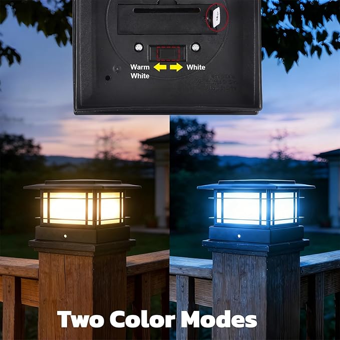 Dynaming 4x4 Solar Post Cap Lights Outdoor with 2 Color Modes, 2 Pack Fence Post Solar Lights Black Shell Fit for Vinyl/Wooden Posts, High Brightness SMD LED Lighting Decor for Garden Deck Patio