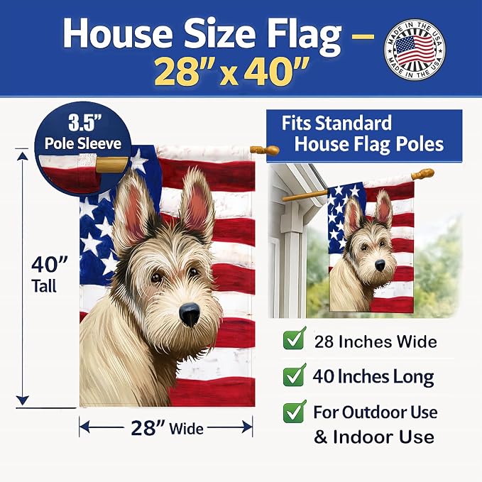 Caroline's Treasures CK6432CHF Berger Picard Dog American Flag House Flag Large Porch Sleeve Pole Decorative Outside Yard Banner Artwork Wall Hanging, Polyester, House Size, Multicolor