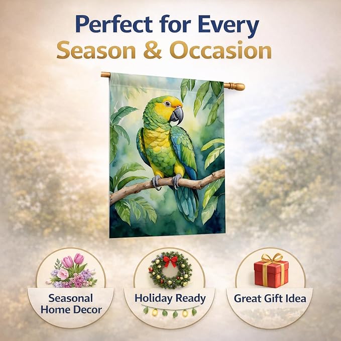 Caroline's Treasures Yellownaped Amazon Parrot House Flag Large Porch Sleeve Pole Decorative Outside Yard Banner Artwork Wall Hanging, Polyester, House Size, Multicolor