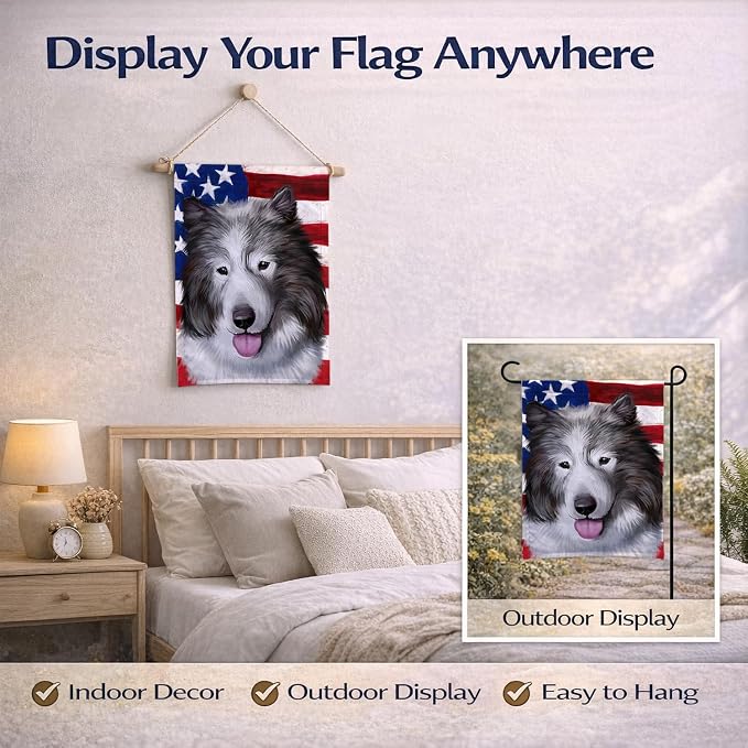 Caroline's Treasures CK6473GF Canadian Eskimo Dog American Flag Garden Flag Mailbox Flag Decorative Yard Flag Banner Outside Patio Artwork Yard Flower Beds, Garden Size, Multicolor