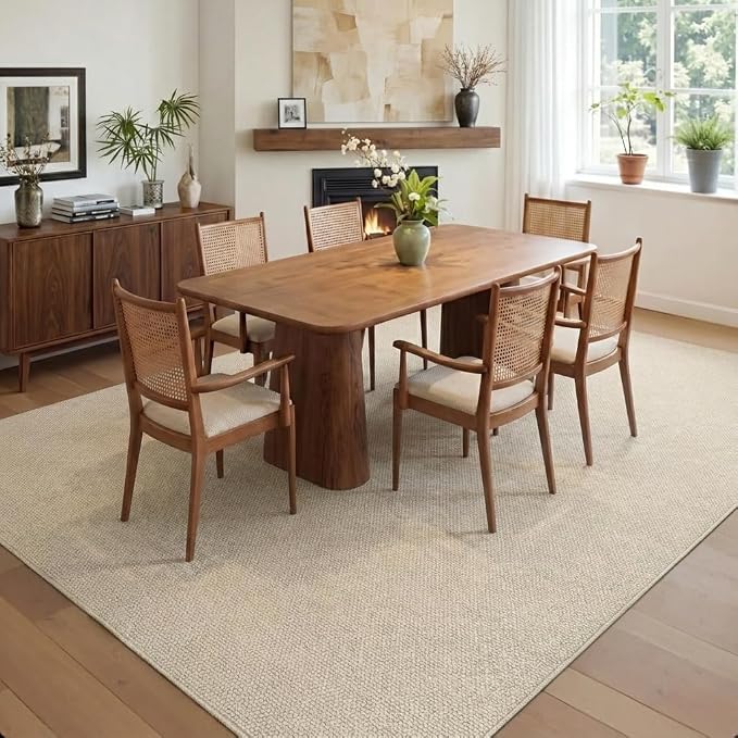 Garvee 8x10 Area Rugs for Living Room Solid Color Washable Rug, Beige | Modern Textured Weaving Non Slip Low Pile Non Shedding Stain Resistant Foldable Soft Rug for Bedroom Dining Room Nursery