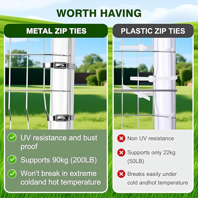 Stainless Steel Cable Tie Gun Kit, 100pcs 11.8inch Heavy Duty Metal Zip Ties, Self-Locking UV & Corrosion Resistant Stainless Steel Zip Ties, for Fence, Exhaust Pipe, Chicken Coop, Farm Use