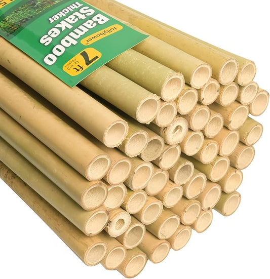 Jollybower 3/4" D 7 Feet Bamboo Stakes 50 Pack, Thicker Heavy-Duty Plant Stakes, Natural Garden Stakes for Bean, Tomato, Bean, Flowers,Trees Potted and Climbing Plant Support