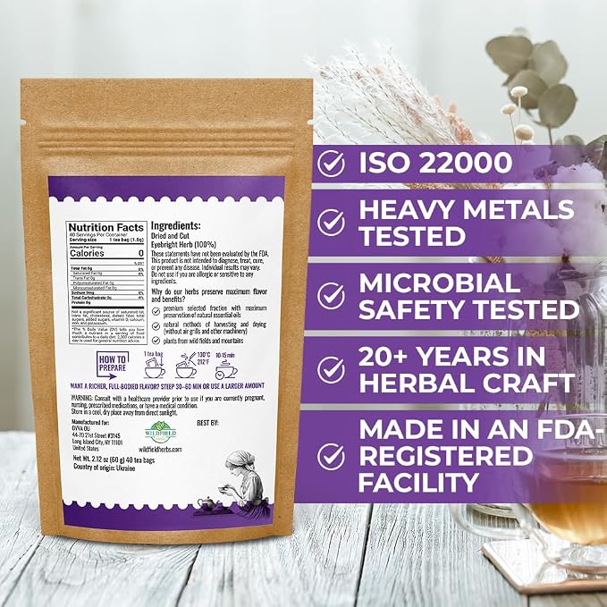 40 Bags Dried Eyebright Herb Tea Eyesight (Euphrasia) Eyebright Dried Herbal Tea - 40 Count 1.5 g Bags