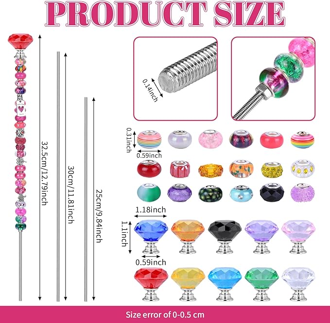 AIPRIDY DIY Crystal Beaded Fairy Wand Garden Stakes Kit, Colorful Decorative Wands with Assembly Guide, 12 or 10 Inch Threaded Rods,Outdoor Garden Decoration Set (275, Rainbow+Diamond Top)