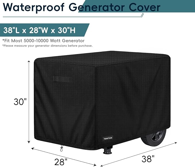 Waterproof Generator Cover 38x28x30 Inches, 600D Heavy-Duty Oxford Fabric, Dustproof and Waterproof Protection for Generators, for Most of 5500-15000W Generators. Black