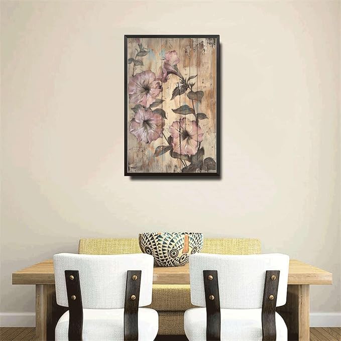Metal Sign Tin Sign Vintage Antique Artist's Vision Petunias Tin Sign for Rustic Wall Decor Distressed Wood Surfaces and Weat Tin Signs for Women for Restaurant 12×16 Inches with Metal Frame
