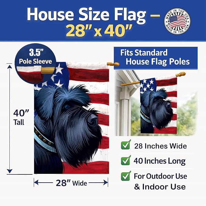 Caroline's Treasures CK6540CHF Giant Schnauzer Dog American Flag House Flag Large Porch Sleeve Pole Decorative Outside Yard Banner Artwork Wall Hanging, Polyester, House Size, Multicolor