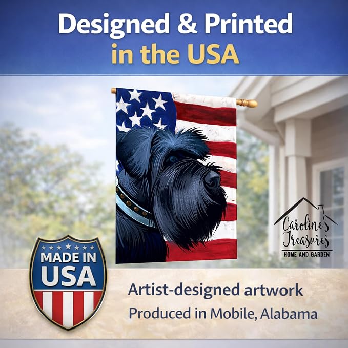 Caroline's Treasures CK6540CHF Giant Schnauzer Dog American Flag House Flag Large Porch Sleeve Pole Decorative Outside Yard Banner Artwork Wall Hanging, Polyester, House Size, Multicolor