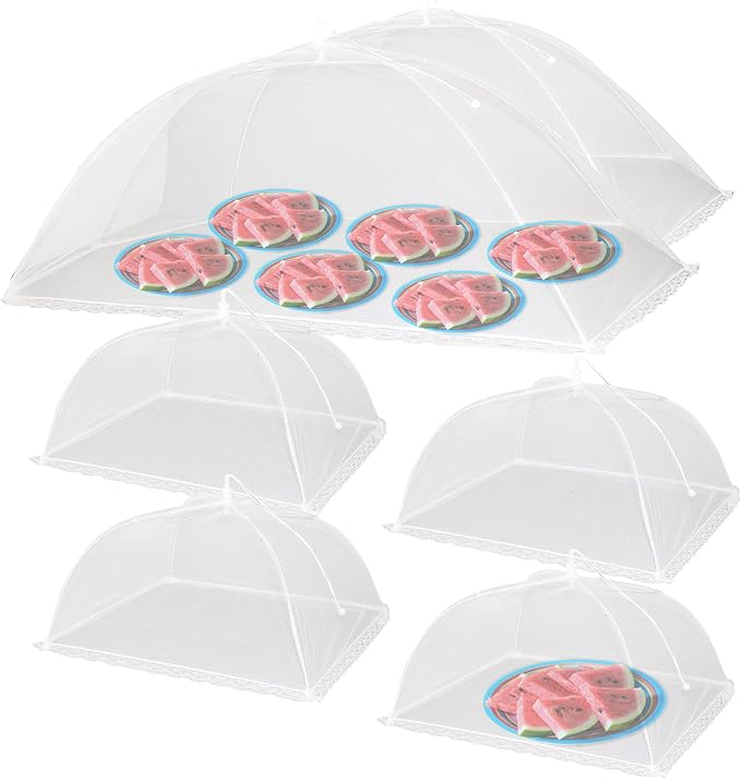 Simply Genius Mesh Food Covers for Outdoors - 2 Jumbo (39x24 in) & 4 Large (17x17 in), White Collapsible 6-Pack - Pop-Up Reusable Food Nets & Tents for Outdoor Serving & Picnics with Bug Protection
