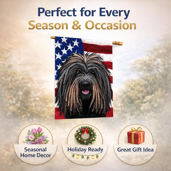 Caroline's Treasures CK6666CHF Puli Dog American Flag House Flag Large Porch Sleeve Pole Decorative Outside Yard Banner Artwork Wall Hanging, Polyester, House Size, Multicolor