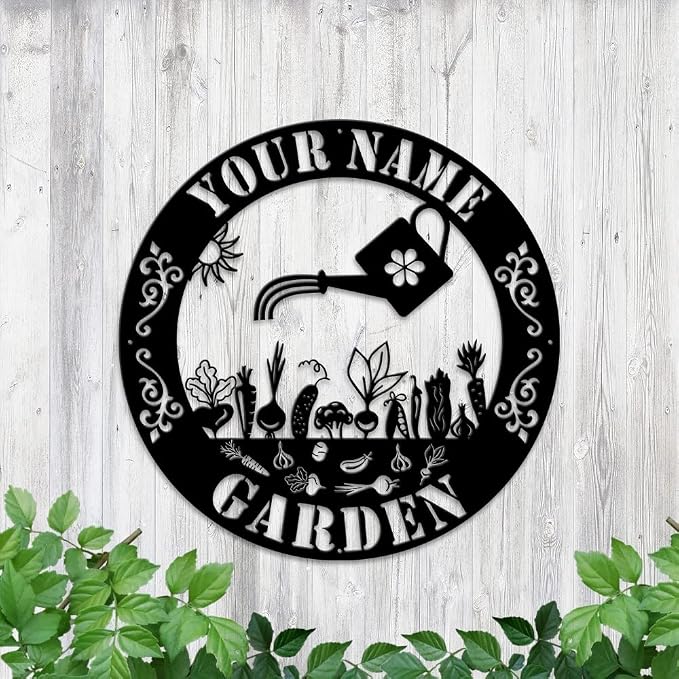 MeMate Garden Sign, Personalized Metal Signs, Garden Sign to Personalize, Large Sign for Vegetable Garden She Shed, Customized Name Wall Art for Garden Outdoor Decor, Outdoor Plaque for Mom Grandma