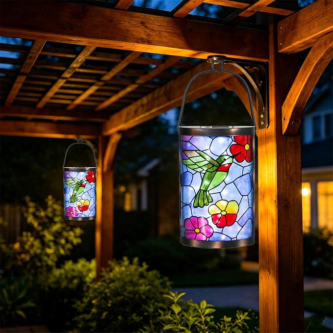Hanging Solar Lantern Outdoor Decorative Waterproof LED Solar Hummingbird Lights Tabletop Lamp for Outdoor Patio Garden