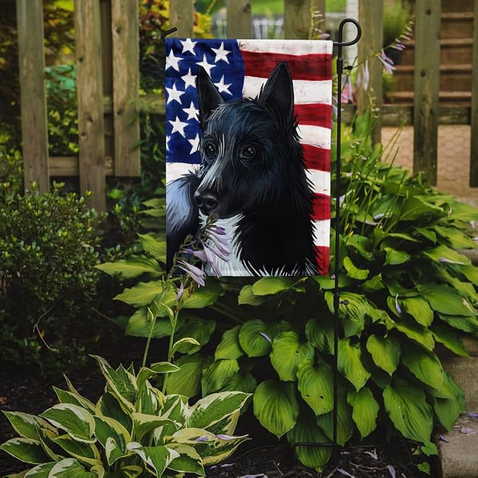 Caroline's Treasures CK6681GF Russo-European Laika Dog American Flag Garden Flag Mailbox Flag Decorative Yard Flag Banner Outside Patio Artwork Yard Flower Beds, Garden Size, Multicolor