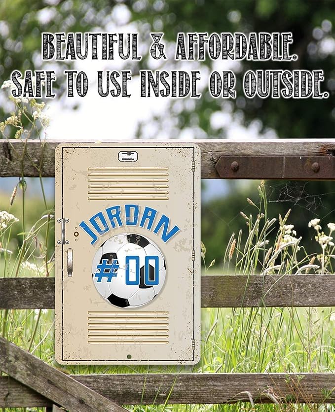Personalized Soccer School Locker - Great Boy's Room Metal Tin Sign, High School Gym Teens Accessories, School Sports Customized Gift Idea, 8x12 or 12x18 Indoor or Outdoor Durable Metal Sign