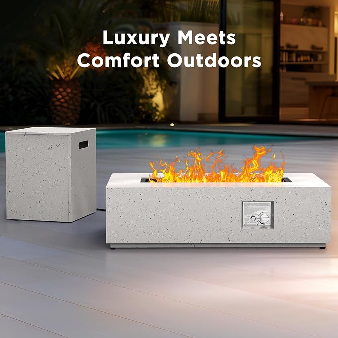 Ciays 43Inch Propane Fire Pit, 50000 BTU Outdoor Gas Fire Pit Table with CSA Certification, Glass Rocks, Rectangular Heater for Patio, Backyard, Deck, Balcony, with Waterproof Cover & Adjustable Legs