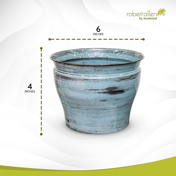 Headwind Glazed Ironstone Vanhorne Collection – 6" Azure Blue Decorative Plant Pot – Lightweight & Triple Coated w/Drainage Flower Pots for Indoor Plants & Outdoor Planter Use by Robert Allen