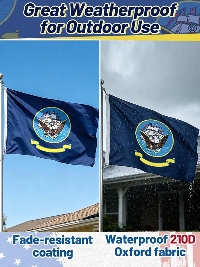 Double-Sided Embroidered Flags for Outside 3x5-210D Oxford Fabric Weatherproof Military Flags with 2 Brass Grommets for Garden Patio Decor, Gift for Veteran & Service Member (Dark Blue)