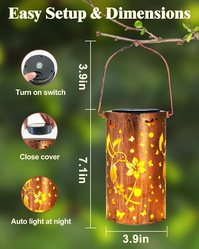 DIBIEECN Hummingbird Solar Lanterns Outdoor Waterproof, Gifts for Women | Birthday Gifts for Women, Mom & Grandma, Outdoor Garden Decor, Metal Hanging Lights, IP65 Waterproof, LED Decorative Lantern