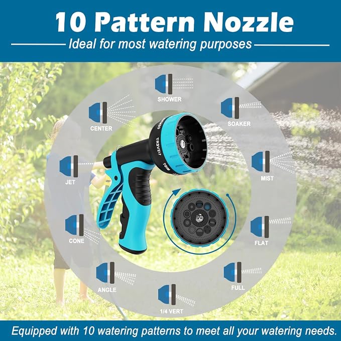 Garden Hose 75ft, Non-Expandable Lightweight & Flexible Water Hose, with 10-Pattern Spray Nozzle, Super Fabric, Leak-Proof 3/4" Solid Brass Alloy Connector Fittings, Durable