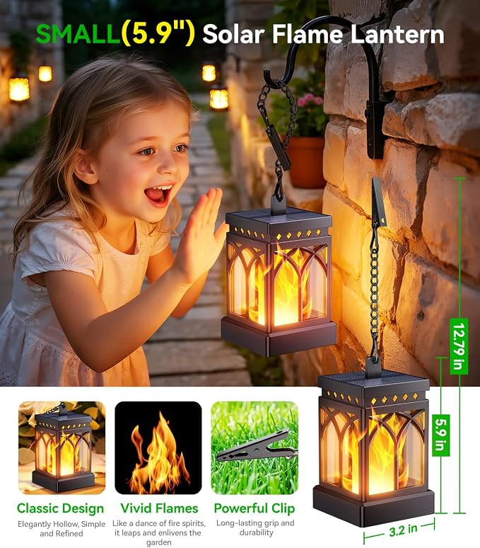 KOOPER 4 Pack Solar Lanterns Outdoor Waterproof, Upgraded Flickering Flame Modes + Constant Modes Hanging Solar Lantern Lights for Outside, Lanterns Decorative Outdoor for Garden Table Yard Tree Decor