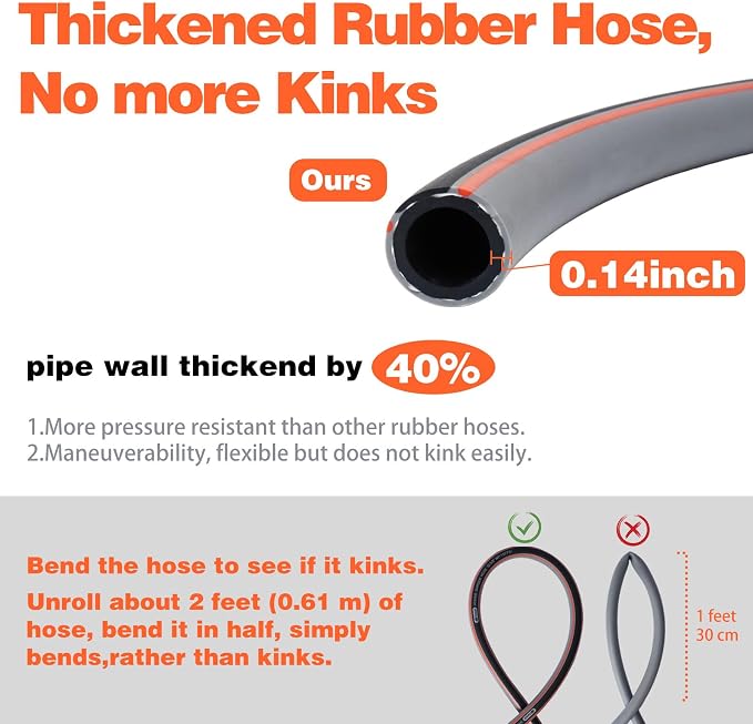Garden Hose 25 ft 5/8,Rubber Water Hose Heavy Duty, Hybrid Durable Flexible Hose,Lightweight No Kink Hose for Outdoor Yard Lawn with Sprayer Nozzle and 3/4''Brass Solid Fittings
