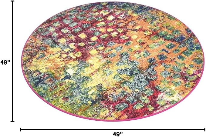 Unique Loom Jardin Collection Colorful, Vibrant, Abstract, Modern Area Rug (4' 0 x 4' 0 Round, Multi/ Blue)