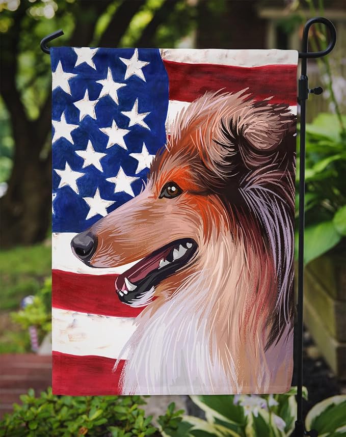 Caroline's Treasures CK6694GF Scotch Collie Dog American Flag Garden Flag Mailbox Flag Decorative Yard Flag Banner Outside Patio Artwork Yard Flower Beds, Garden Size, Multicolor