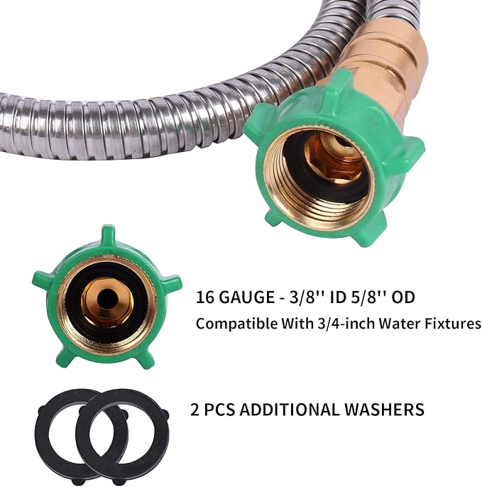 Metal Short Garden Hose 6 ft, 8 ft, 12 ft Flexible Stainless Steel Leader Hose Extension, Heavy Duty Water Hose Small Lightweight Hose Extender (6FT)