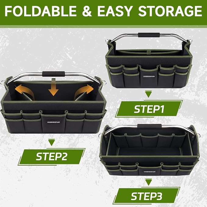 16 In Electrician Tool Bag, Foldable Bags For Men Heavy Duty, Open Top Tool Tote, 30 Pockets Can Hold Many fittings, Organizer Stainless Steel Handle and Removable Shoulder Strap