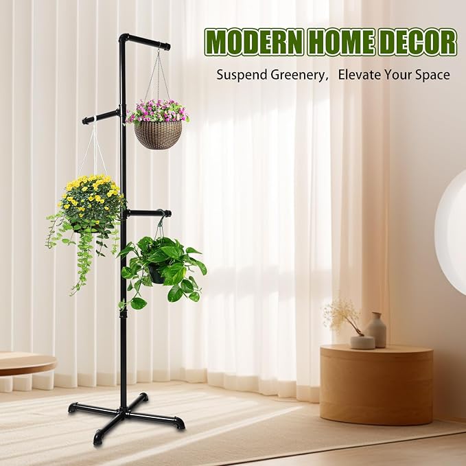 Hanging Plant Stand, Plant Hanger Indoor, Corner Hanging Plant Stand, Black Metal Holder for Bedroom, Living Room, Garden, Balcony