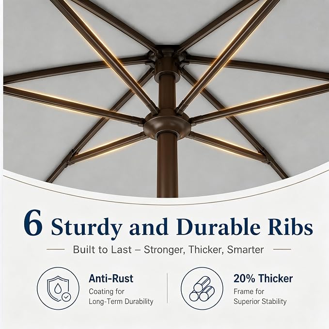 7.5ft Patio Umbrella, Outdoor Table Market Umbrella with Smooth Crank Lift, 6 Windproof Fiberglass Ribs, UPF50+ UV Protection for Deck, Pool, Garden and Backyard