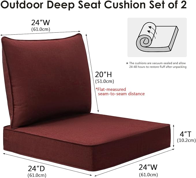 Unimatta Sunbrella Outdoor Patio Chair Cushions Set, 24" x 24", Set of 2, Water-Repellent, Fade Resistant, Deep Seat Cushion for Backyard, Couch, Sofa and Patio Furniture, Spectrum Brick