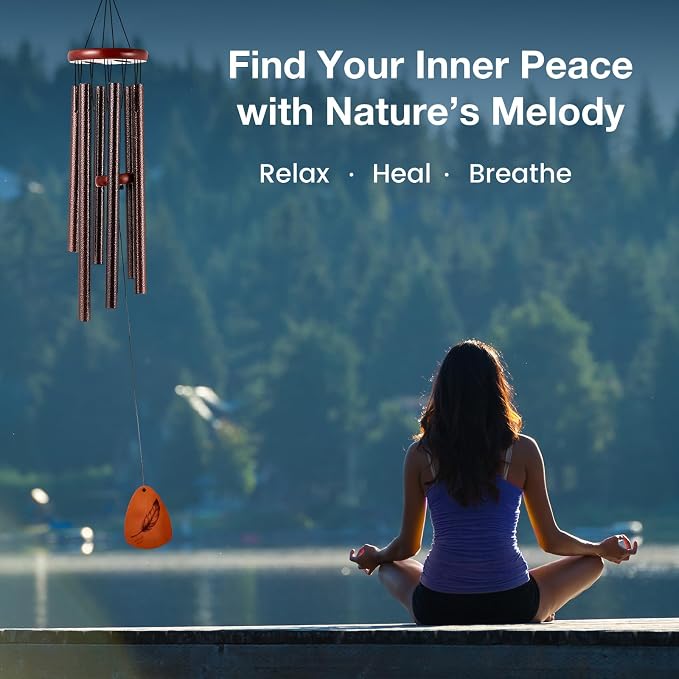 Sympathy & Memorial Wind Chimes for Outside – Deep Tone Aluminum Chimes with Mute Feature, Inspirational Quote, Feather & Dandelion Art Wooden Sail, Garden Decor (Reddish Bronze, 37 Inch)