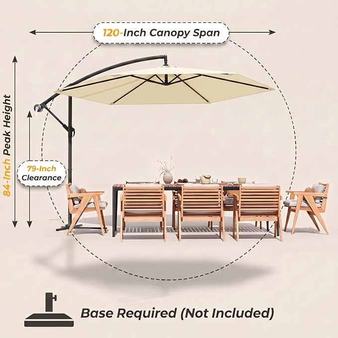Greesum 10FT Cantilever Offset Patio Umbrella, Outdoor Umbrella for Yard, Market, Heavy-Duty Waterproof Pool Umbrella with 6 Sturdy Ribs, UV Protection for Beach, Deck, Garden, Backyard